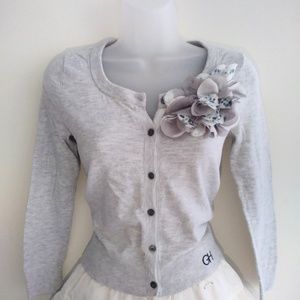 Gilly Hicks cardigan sweater grey gray floral navy